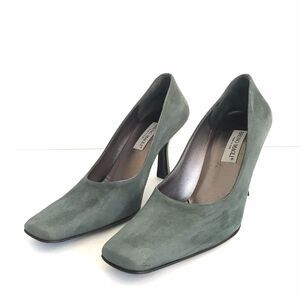 Bruno Magli Women’s Square Toes Suede Pumps Heels Dark Olive Green